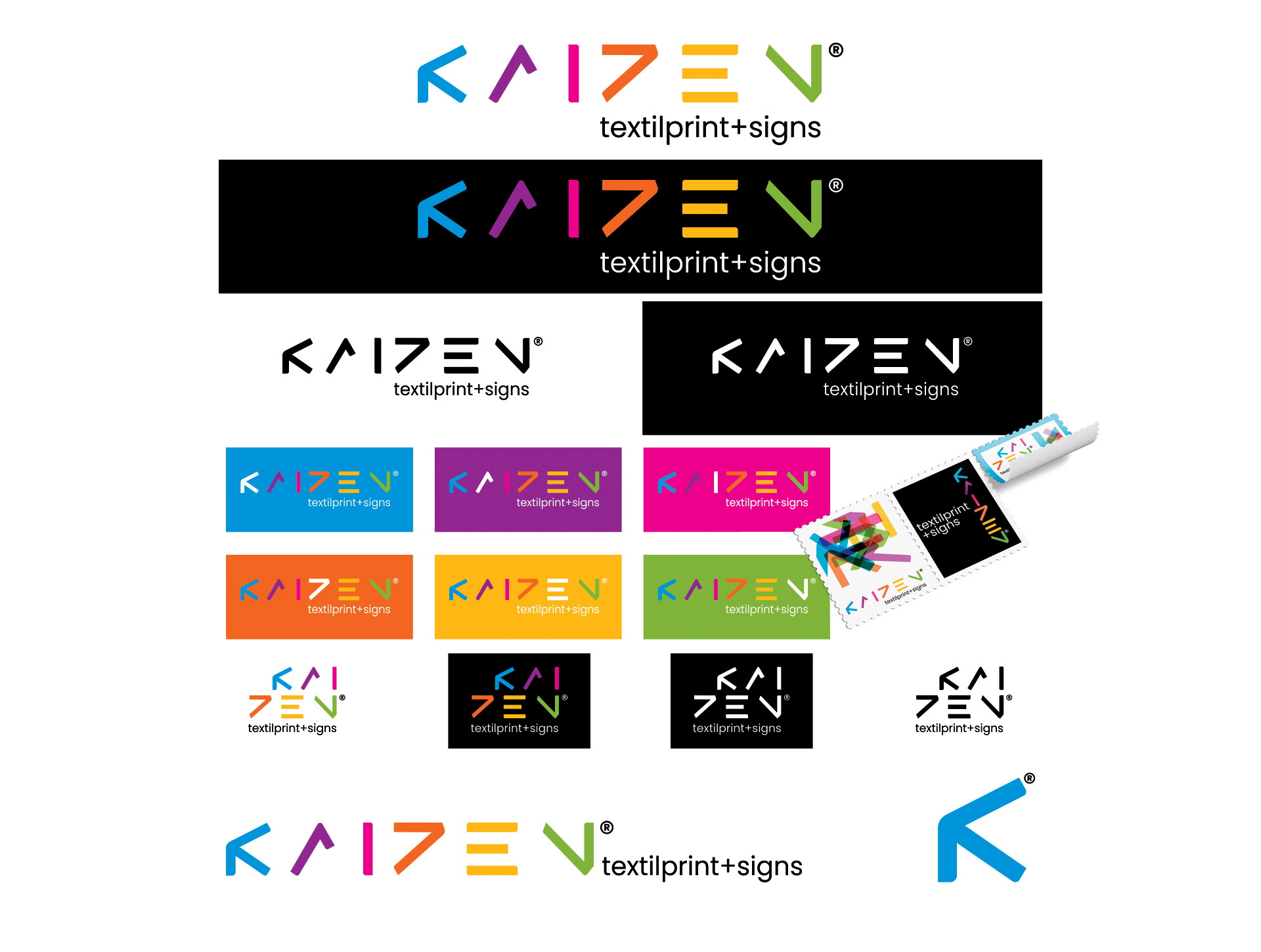 Versões do Logotipo Kaizen Textil+Signs