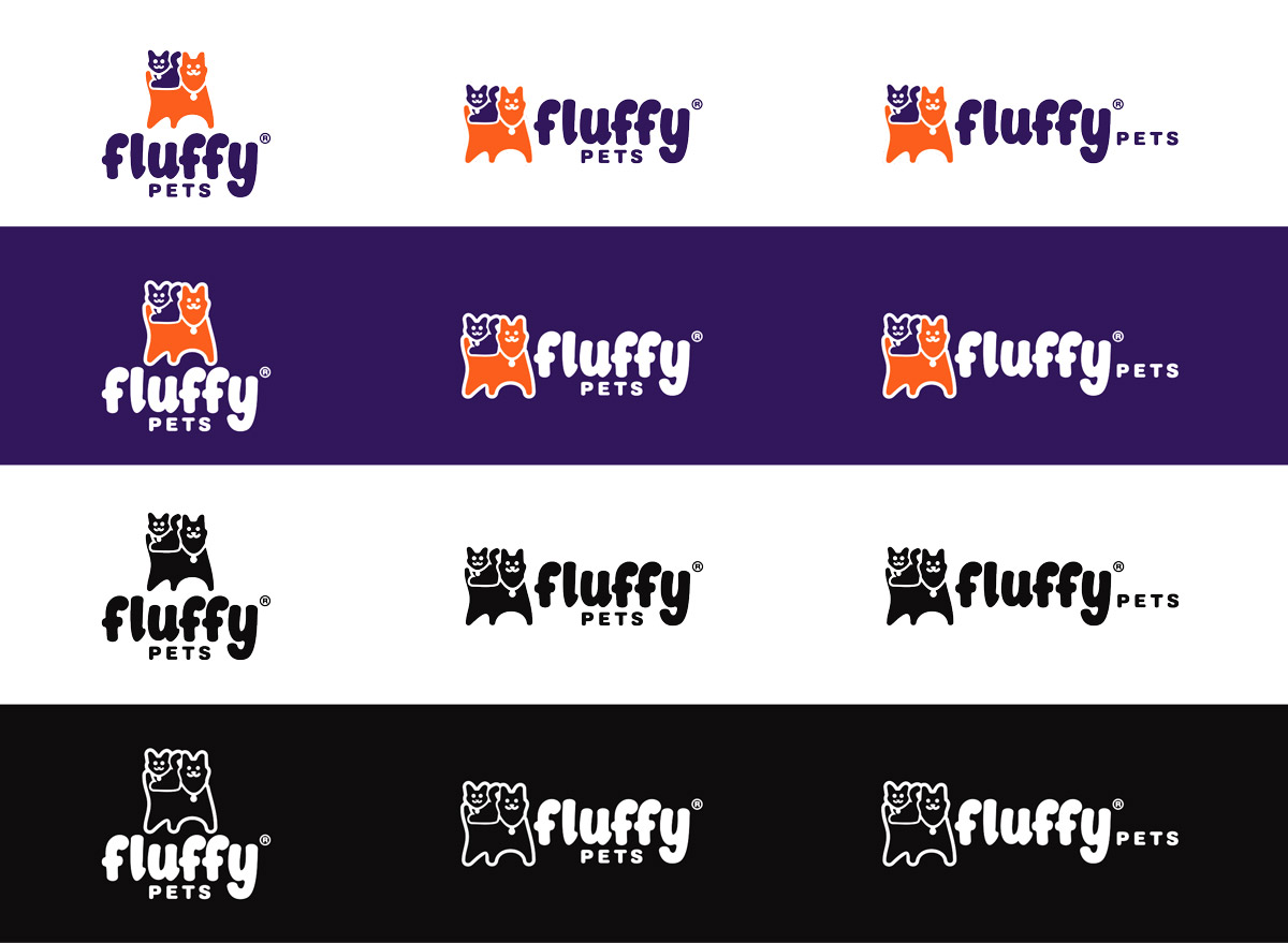 Mais carinho e cuidado para os pets Versões de Logotipos Fluffy Pets