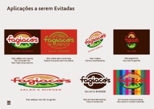 Aplicações Incorretas da Assinatura Fagiacos. Parte do Manual de Linguagem de Marca desenvolvido pela Ópera Criativa.