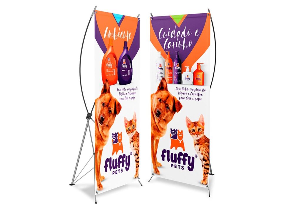 Banners que promovem as linhas Cosmética e Limpeza de Ambiente do pet. Por Ópera Criativa, Linguagem de Marca para a FluffyPets.