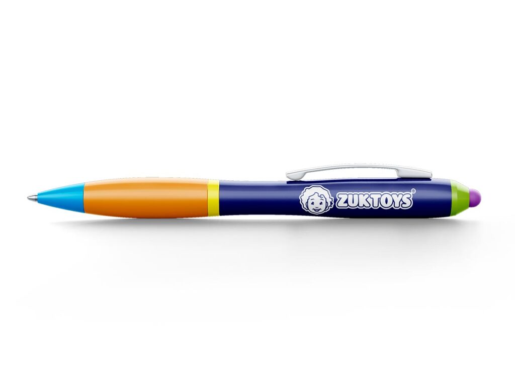 Caneta ZukToys. Parte do Manual de Linguagem da Marca desenvolvido pela Ópera Criativa para a loja de brinquedos e jogos.