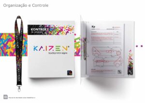 Itens de Organização Kaizen TextilPrint + Signs. Parte do Manual de Linguagem da Marca para a empresa especializada em Signs e Impressão Digital sobre Tecidos desenvolvido pela Ópera Criativa.