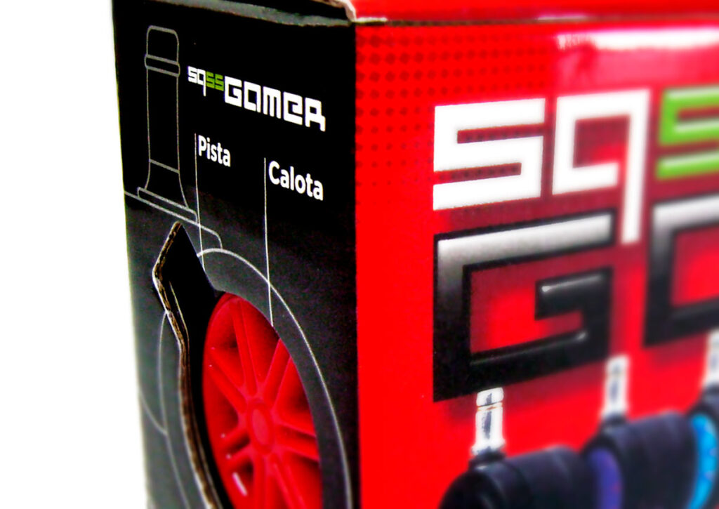 Detalhe da embalagem final de rodízios Gamer desenvolvida pela Ópera Criativa para a Squadroni de Mauá, SP.