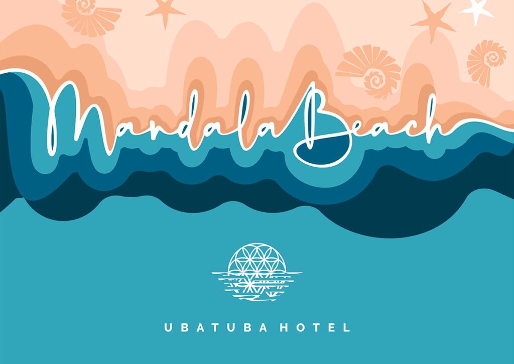 Estampa criada a partir do logotipo Mandala Beach. Por Roberto Vido/Ópera Criativa, Linguagem de Marca.