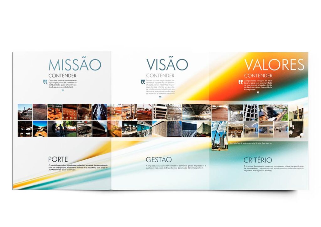 Folder Contender Engenharia, duas dobras aberto. Design da Ópera Criativa.