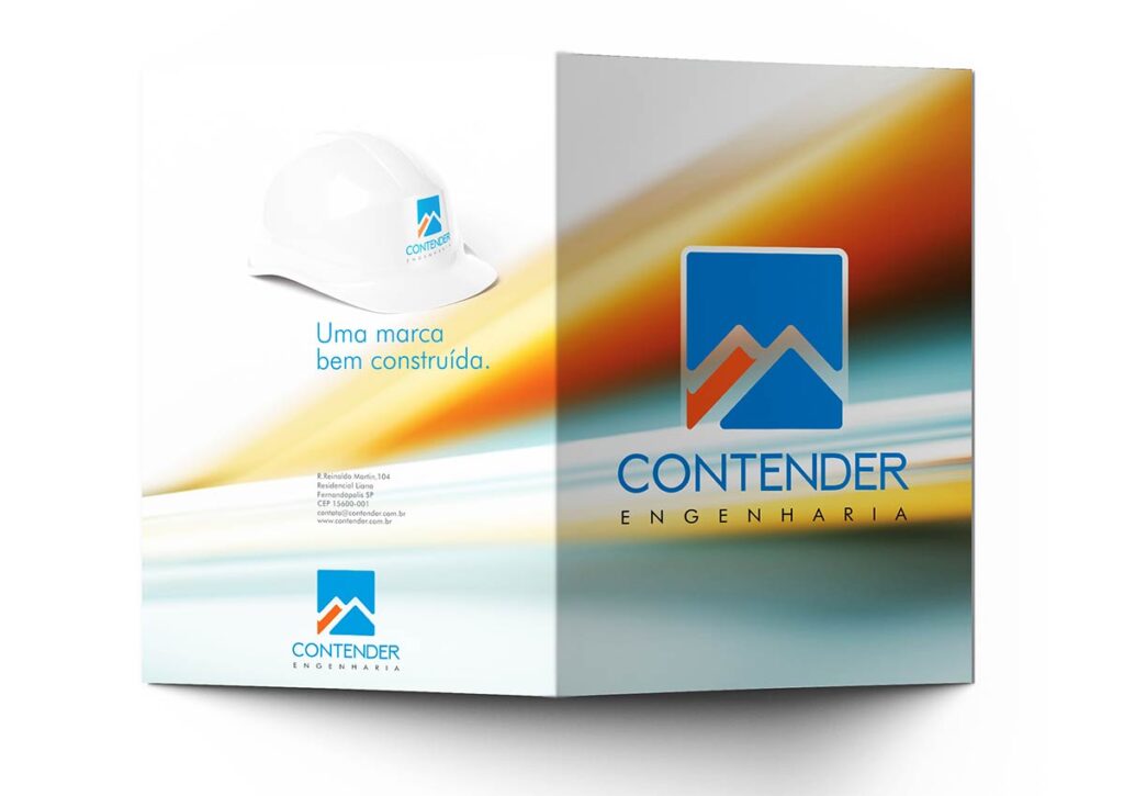 Capas do folder desenhado para a Contender Engenharia. Criação, diagramação e design da Ópera Criativa, de Santo André, SP.