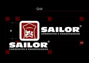 Grade Construtiva do Logotipo Sailor Correntes e Engrenagens