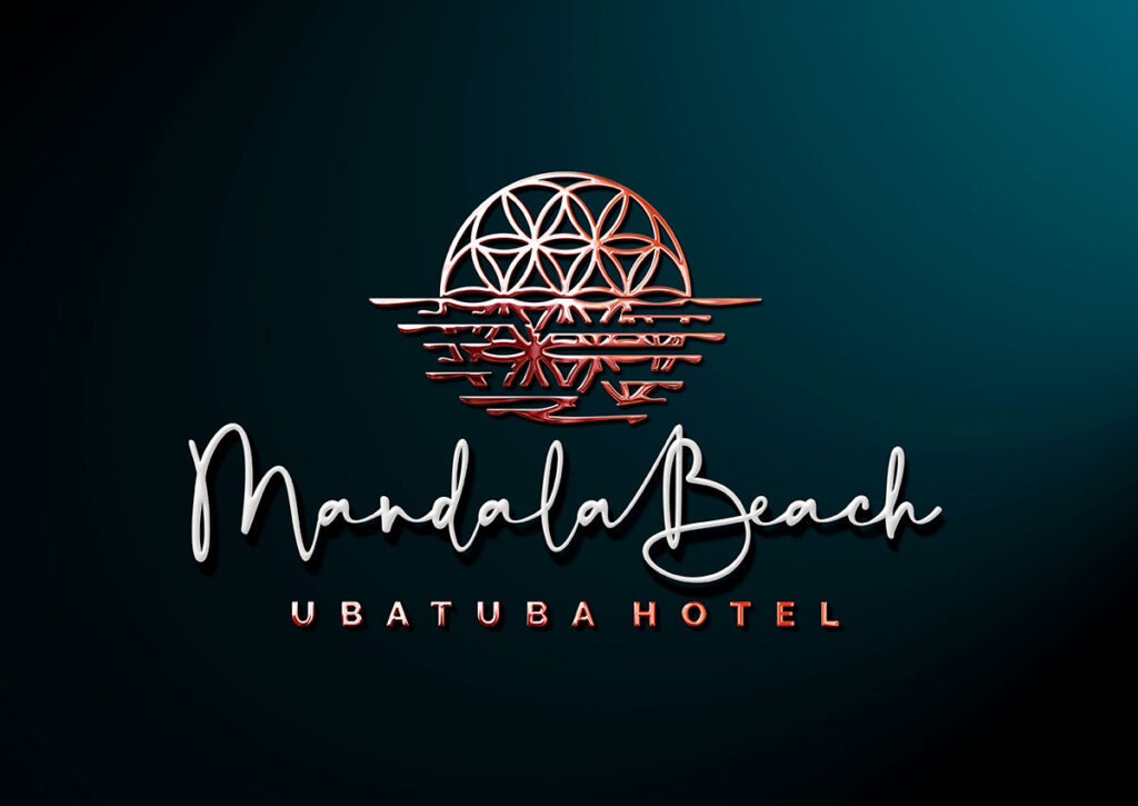 Logotipo Ilustrado Mandala Beach Ubatuba Hotel. Por Ópera Criativa, Linguagem de Marca.