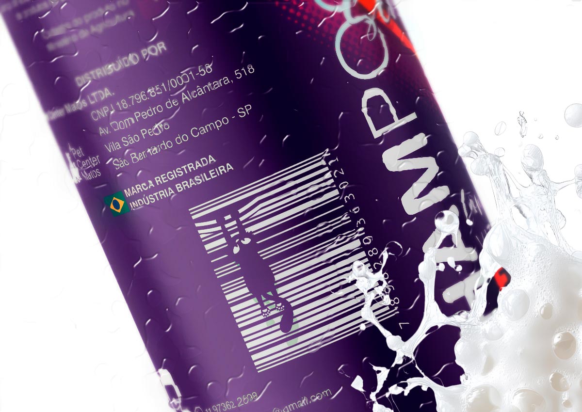Detalhe do rótulo criado pela Ópera para a linha de shampoos de uso veterinário da Fluffy Pets.