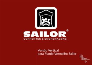 Versão Vertical para Fundo Vermelho do Logotipo Sailor Correntes e Engrenagens