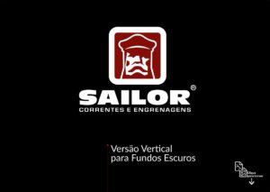 Versão Vertical para Fundo Preto do Logotipo Sailor Correntes e Engrenagens