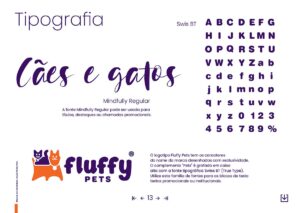 Tipografia Padrão FluffyPets. Parte do Manual de Linguagem de Marca desenvolvido pela Ópera Criativa.