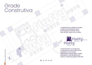 Grade Construtiva do Logotipo FluffyPets. Página do Manual de Linguagem de Marca criado pela Ópera.
