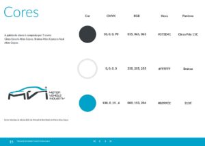 Paleta de Cores do Programa MVI Motor Vehicle Industry. Parte integrante do Manual de Linguagem da Marca desenvolvido pela Ópera Criativa para a Atlas Copco Brasil.