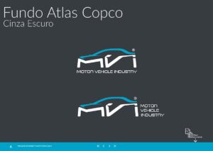 Logotipo do Programa MVI Motor Vehicle Industry sobre fundo Cinza Escuro. Parte integrante do Manual de Linguagem da Marca desenvolvido pela Ópera Criativa para a Atlas Copco Brasil.