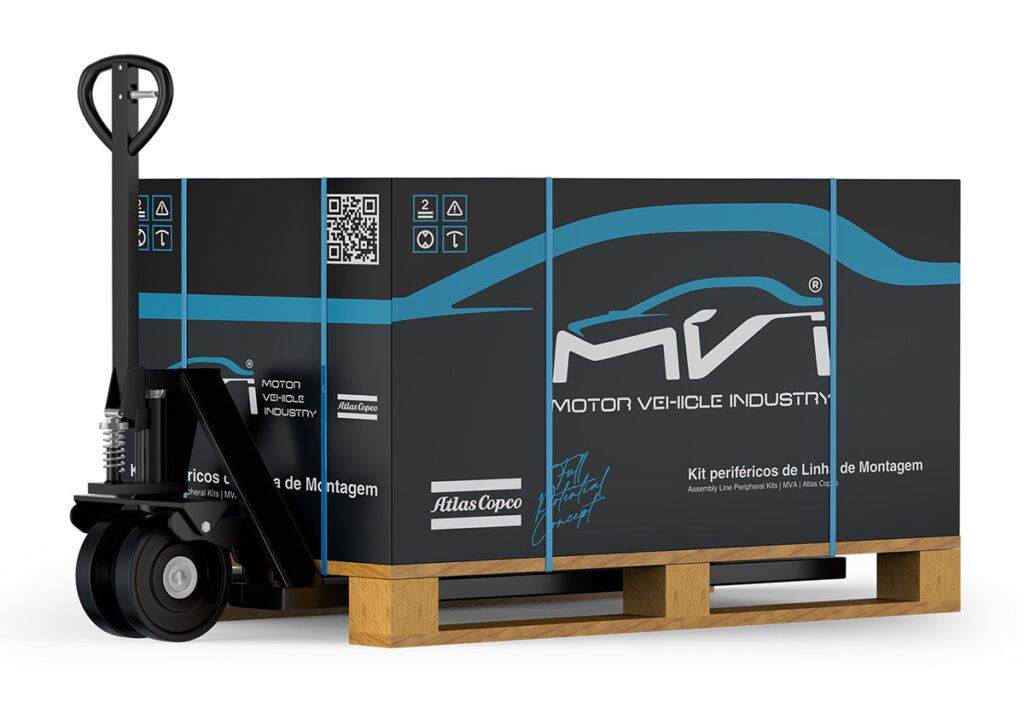 Transporte de Equipamentos do Programa MVI Motor Vehicle Industry. Parte integrante do Manual de Linguagem da Marca desenvolvido pela Ópera Criativa para a Atlas Copco Brasil.