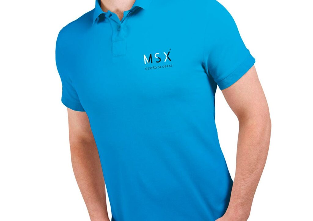 Camisa tipo Polo MSX/GO. Parte do Manual de Linguagem da Marca desenvolvido pela Ópera Criativa para a empresa paulista especializada em Gerenciamento de Obras.