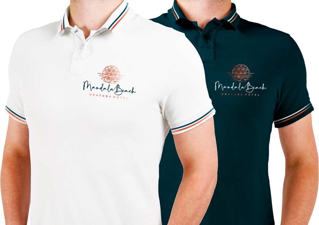 Proposta de polos para funcionários do hotel Mandala Beach de Ubatuba. Criação e design Ópera Criativa.