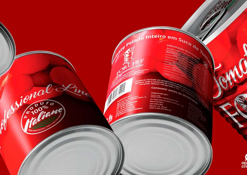Rótulo para Tomate Pelado ForChef, criados pela Ópera para a Costa Importação & Exportação.