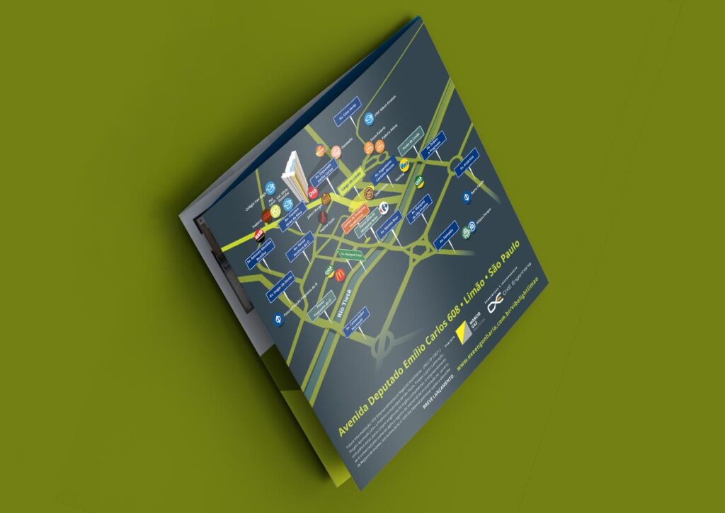 Última dobra do folder criado pela Ópera para a OXE Engenharia de São Paulo, SP apresentar o empreendimento Vibe Light Limão.