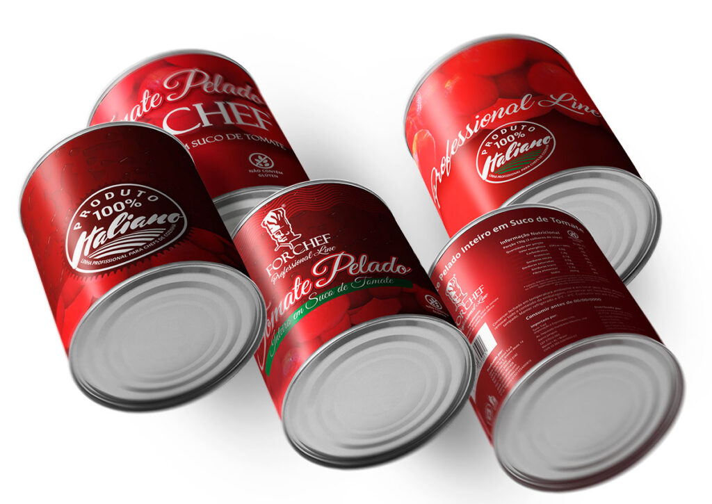 Propostas de Rótulo para Tomate Pelado ForChef, criadas pela Ópera para a Costa Importação & Exportação.