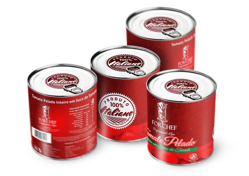 Propostas de Rótulo para Tomate Pelado ForChef, criadas pela Ópera para a Costa Importação & Exportação.