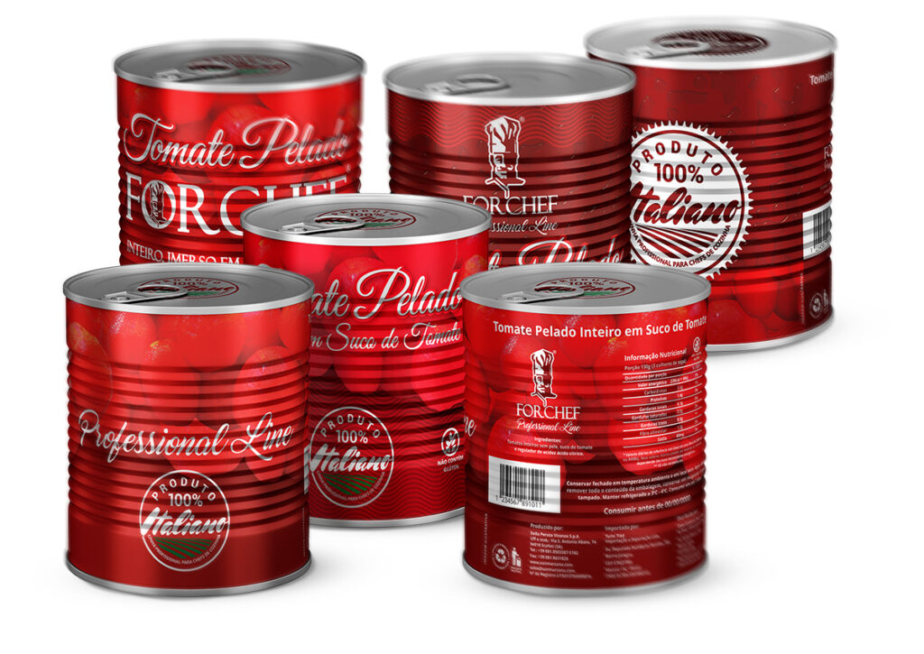 Propostas de Rótulo para Tomate Pelado ForChef, criadas pela Ópera para a Costa Importação & Exportação.