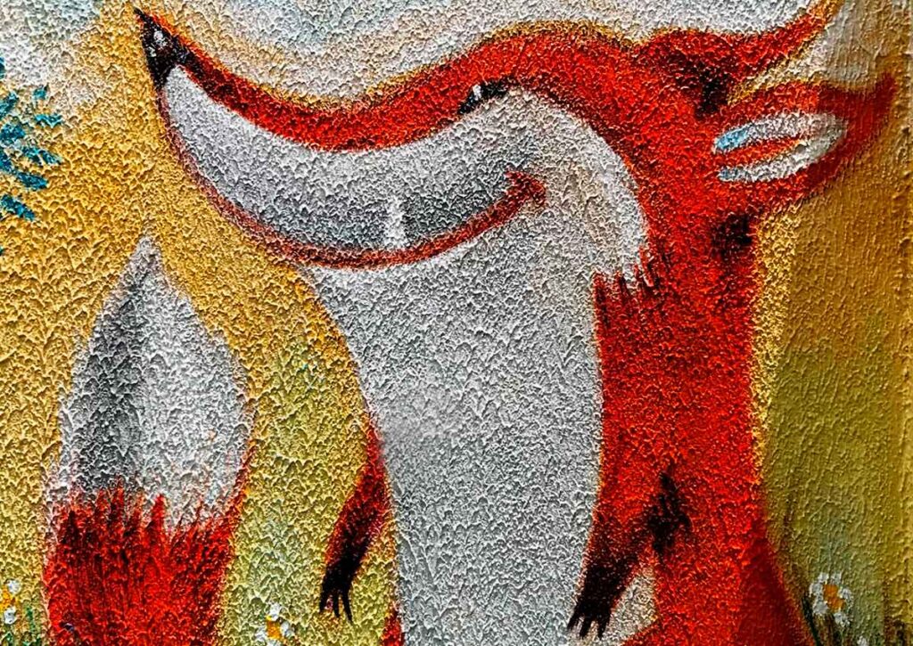 Detalhe da Raposa no Mural do caminho do Playground, Ópera Criativa, Linguagem de Marca