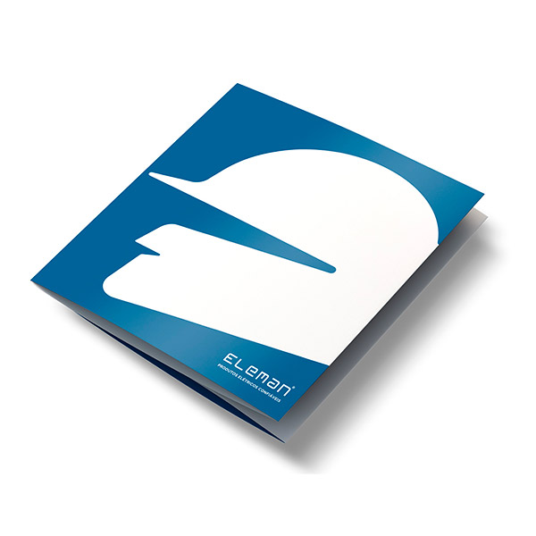 Capa de Folder criado pela Ópera Criativa para a Eleman PROELCO, parte do projeto de identidade visual da marca