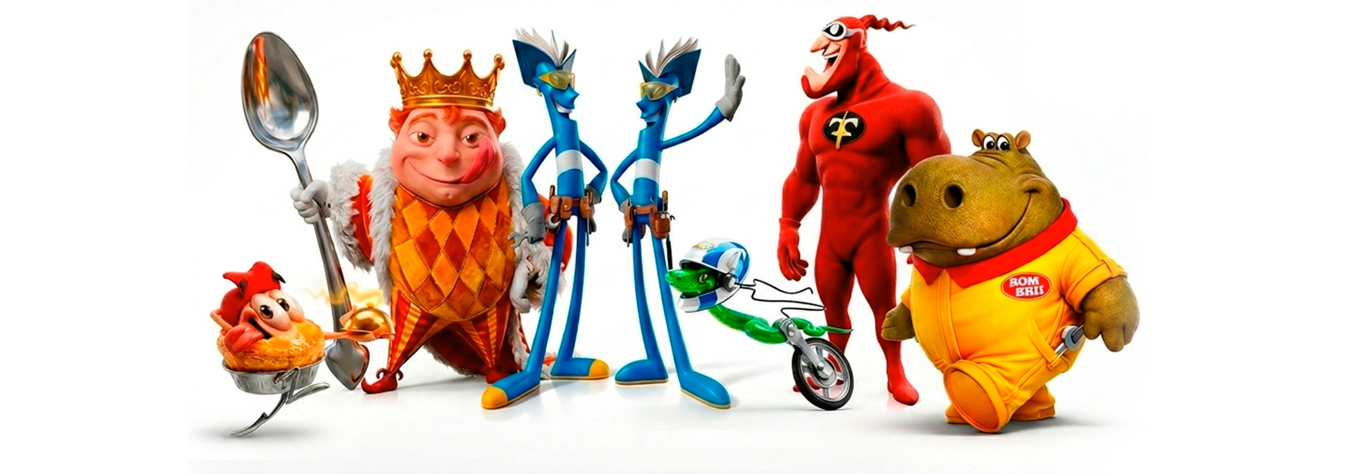 Imagem de cabeçalho para a sessão de personagens do site da Ópera Criativa, com vários personagens em 3D