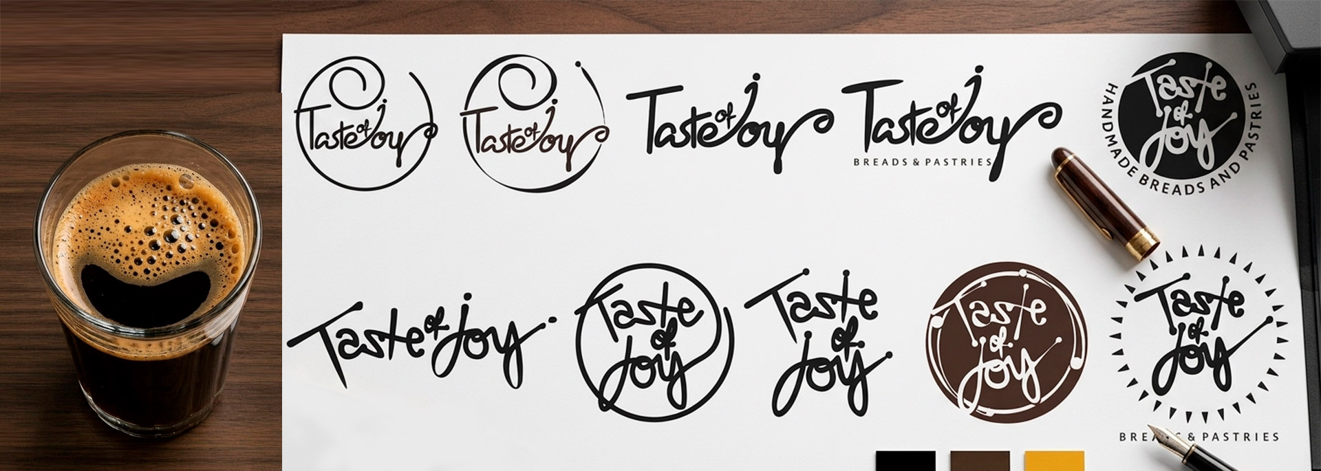 Estudos de logotipo feitos pela Ópera Criativa para a Taste of Joy de São Paulo SP